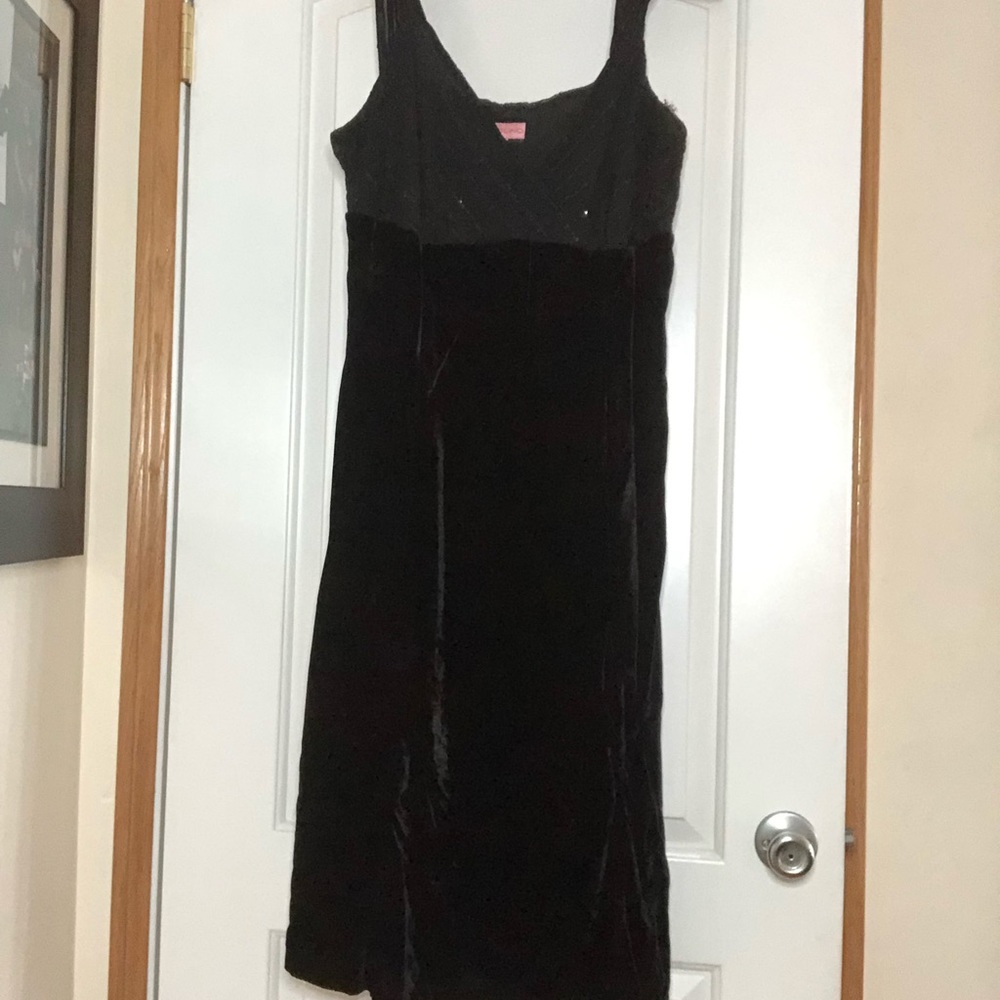 Black velvet dress with embroidered bodice